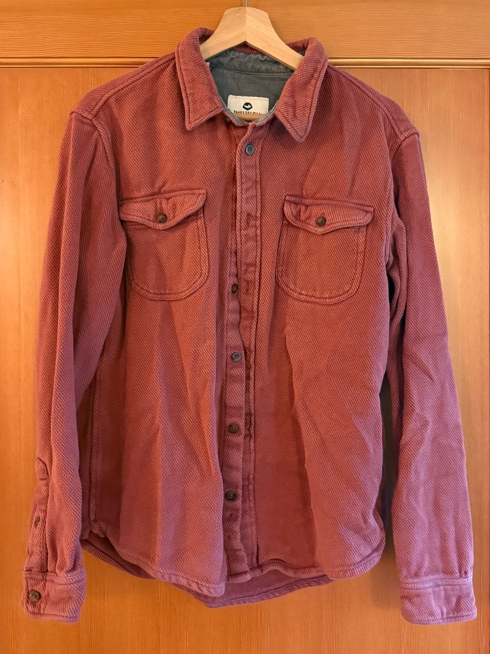 cotton striped button down in brick red